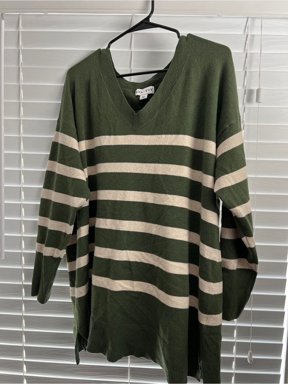 Green & Cream Striped V-Neck Sweater - Men